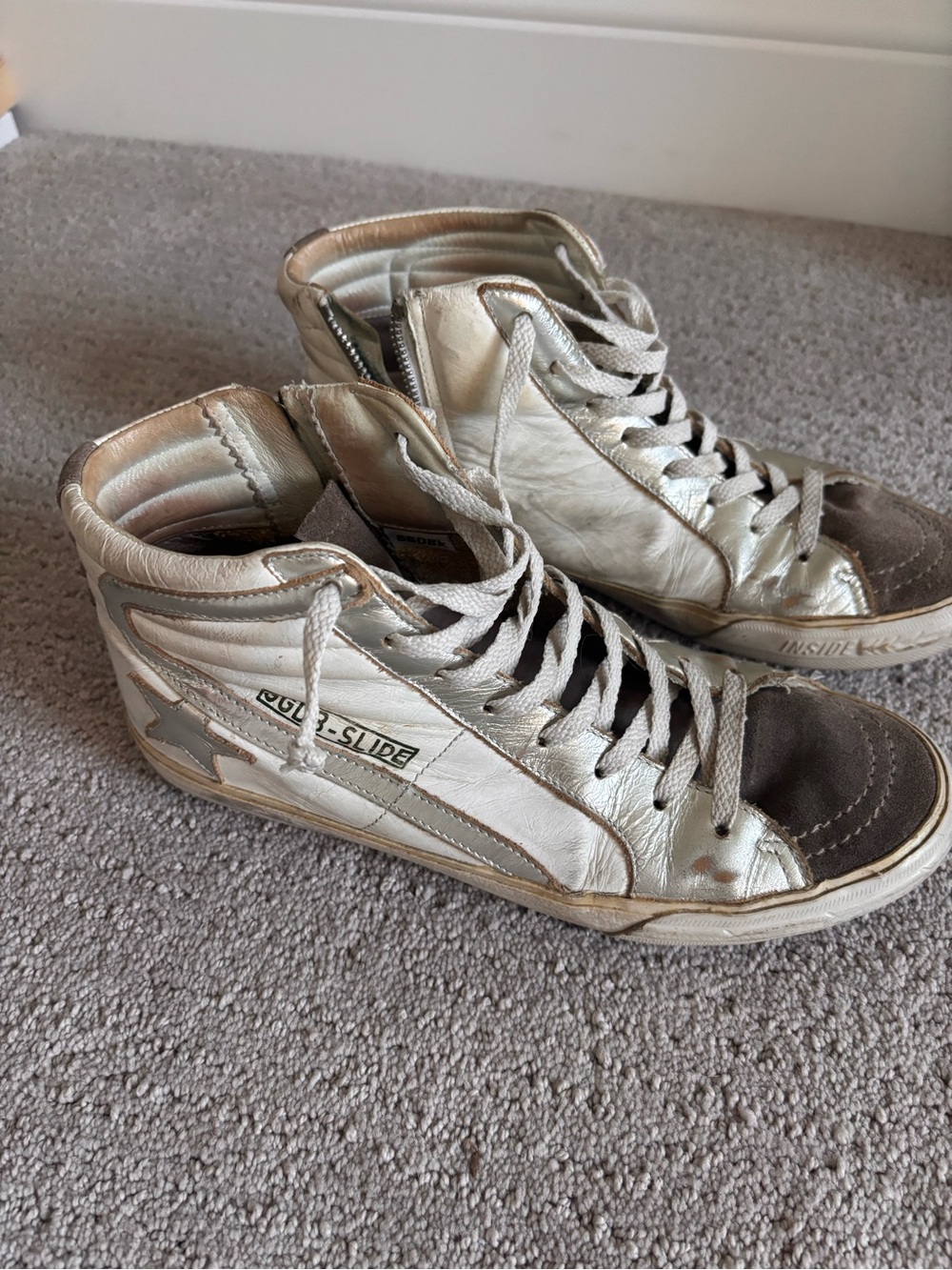 Golden Goose Metallic Gold and white High-Top Sneakers